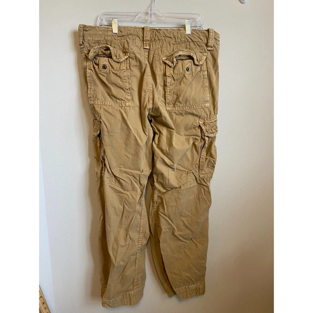 Abercrombie & Fitch Adirondack Cargo Pants Mens XL Tan Khaki Ankle Zip Cotton